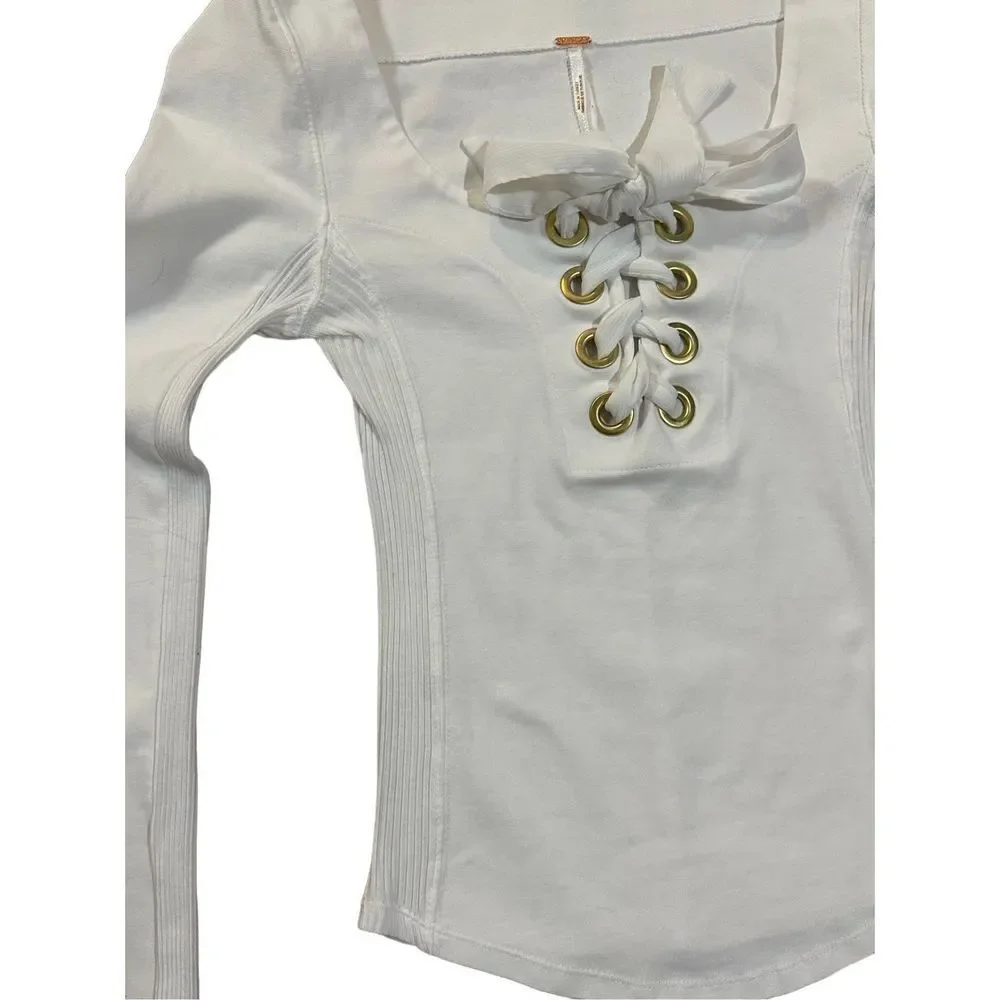 Free People White Looking Back‎ Lace-Up Top sz XS